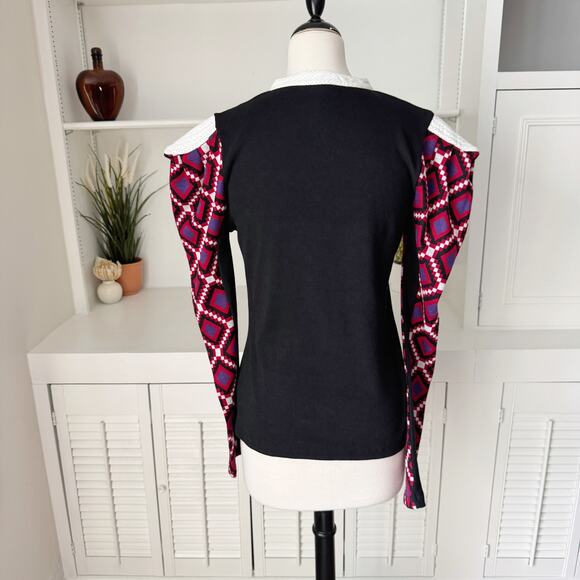 Nuvula Black Ribbed Knit Geometric Strong Shoulder Sweater Size L - Picture 3 of 9